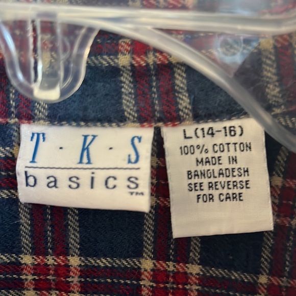 Flannel Shirt Button Down Front Blue Plaid Boys Large 14 16 - Picture 4 of 9